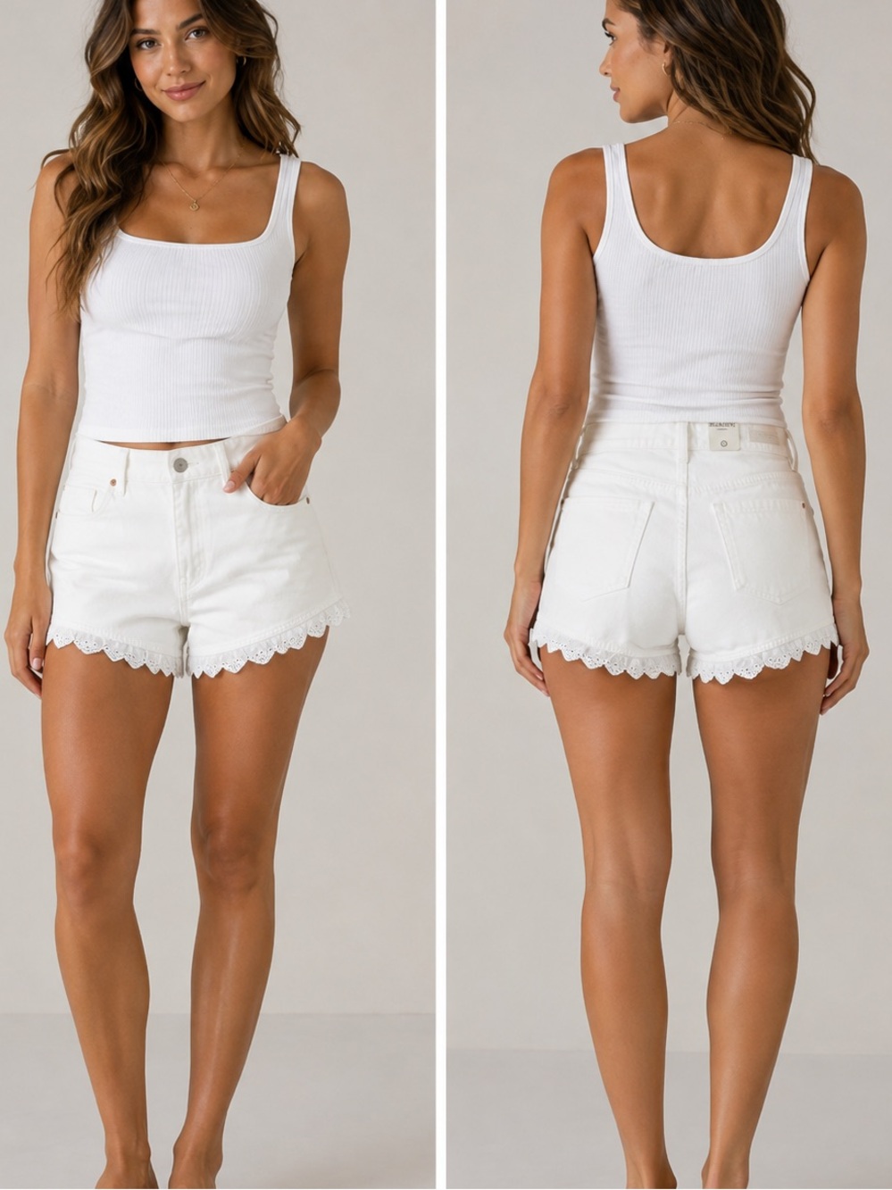 NWT [BLANKNYC] White Denim Shorts with Scalloped Eyelet Lace Trim - Size 28